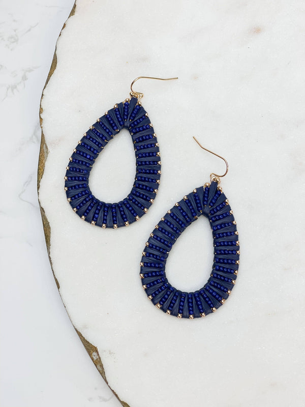 Oval Raffia Beaded Dangle Earrings