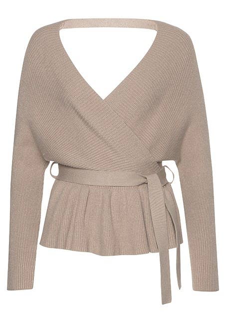 LASCANA Women's Wrap Look V-Neck Sweater