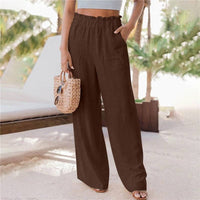 Solid Color Wide Leg Pockets Casual Loose Pants