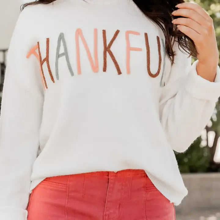 White Thankful Ivory Embroidered Sweater
