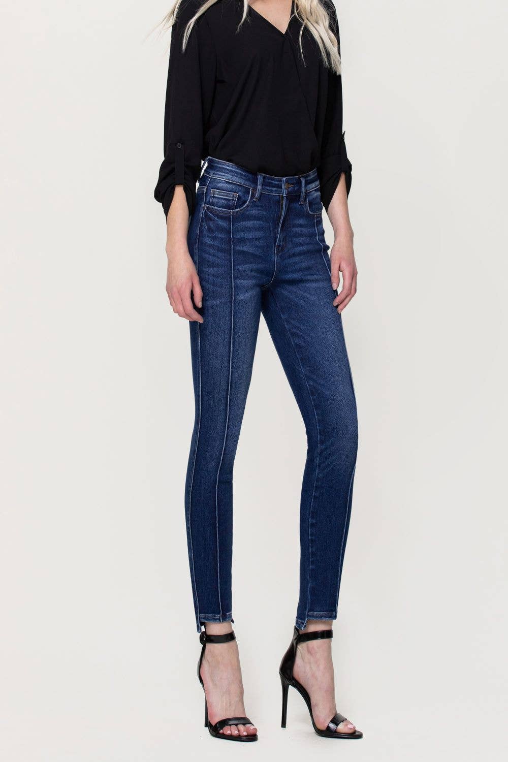 FLYING MONKEY - HIGH RISE FRONT SEAM CROPPED STEP HEM SKINNY JEANS