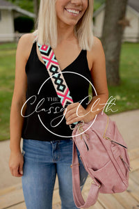 Crossbody Guitar Strap - Hot Pink Black Aqua Geo RTS