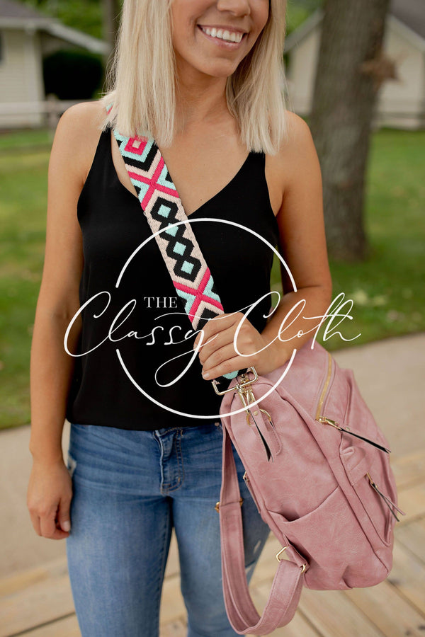 Crossbody Guitar Strap - Hot Pink Black Aqua Geo RTS