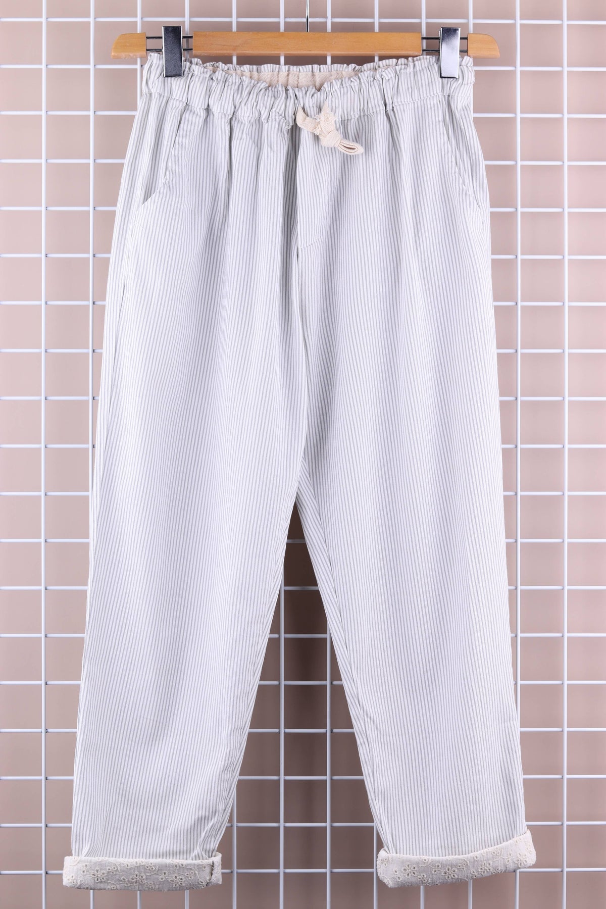 STRIPED PANTS WITH LACE CUFFS