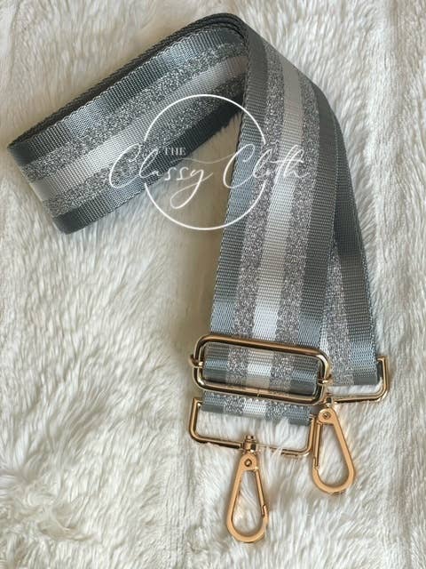 Crossbody Guitar Strap - Grey Silver Vertical Stripe RTS