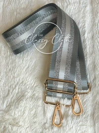 Crossbody Guitar Strap - Grey Silver Vertical Stripe RTS