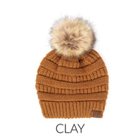 CC Tan Beanie with Faux Fur Pom