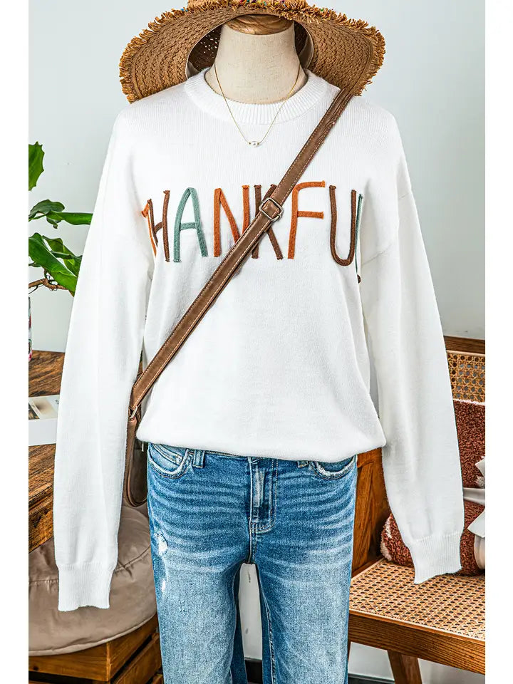 White Thankful Ivory Embroidered Sweater