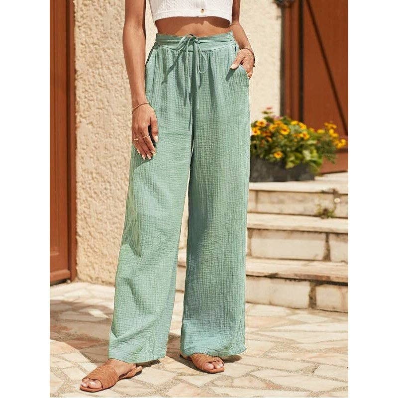 Solid Color Elastic Waist Thin Casual Loose Pants