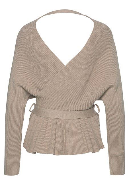 LASCANA Women's Wrap Look V-Neck Sweater