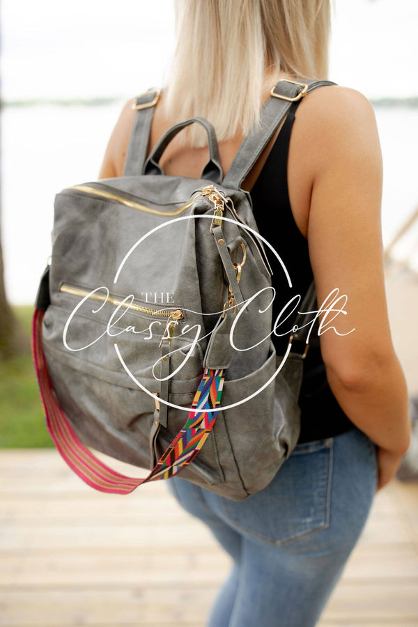 Chloe Convertible Backpack - Grey - Blush Brown Grey Geo RTS