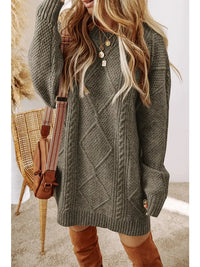 Mist Green Cable Knit Drop Shoulder Loose Fit Sweater Dress