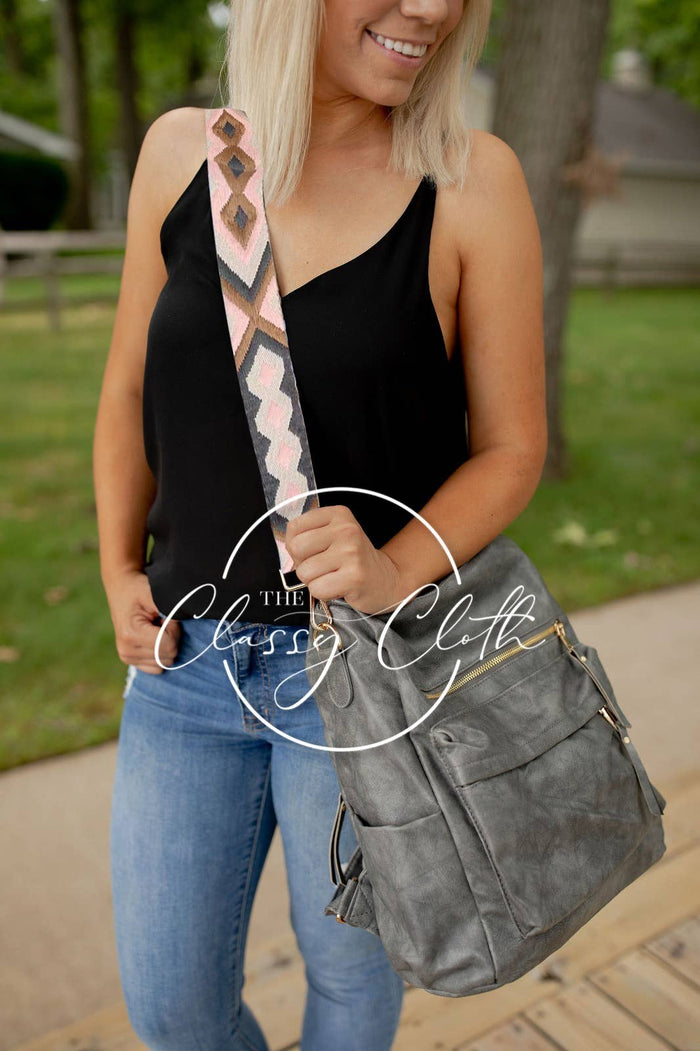 Chloe Convertible Backpack - Grey - Blush Brown Grey Geo RTS