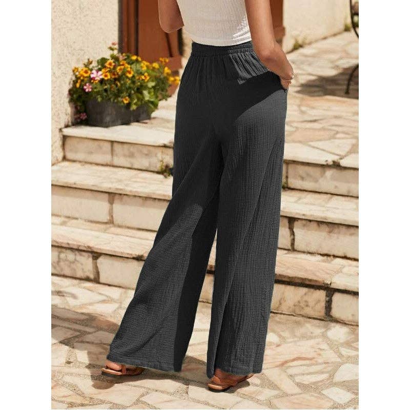Solid Color Elastic Waist Thin Casual Loose Pants