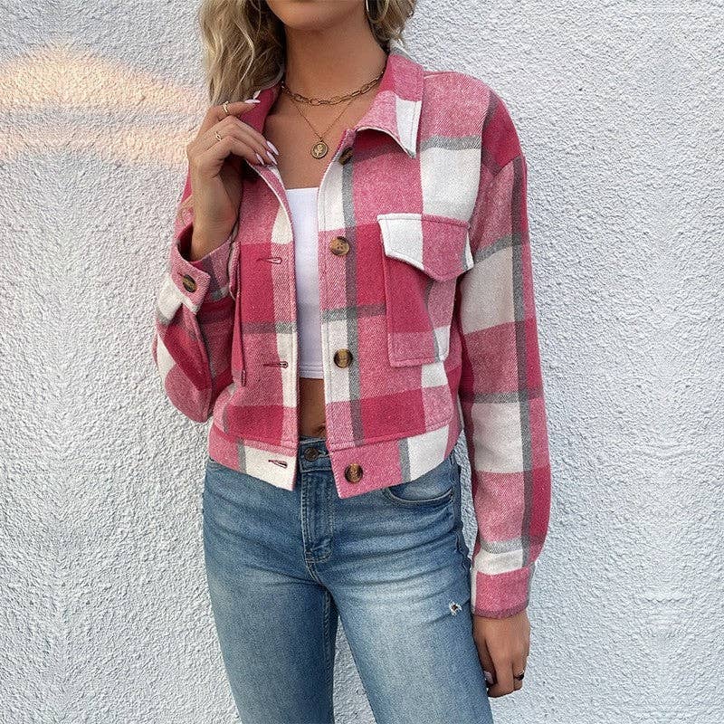 Retro Fashion Plaid Lapel Short Jacket