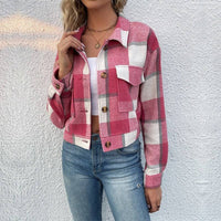 Retro Fashion Plaid Lapel Short Jacket